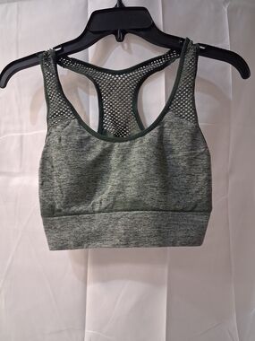 PINK Victoria's Secret Olive Heather Racerback Mesh Sports Bra